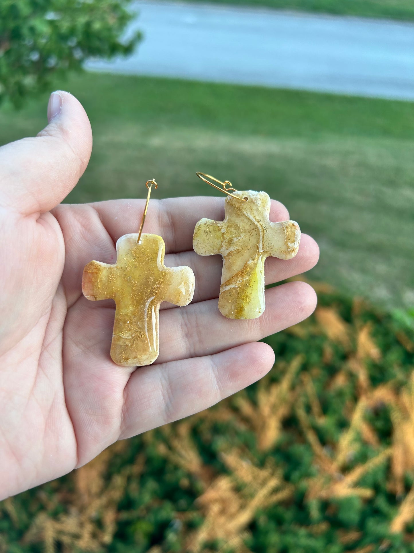 Sunset Cross Hoops