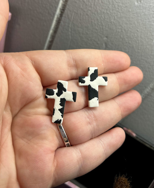 Cow Print Cross Studs