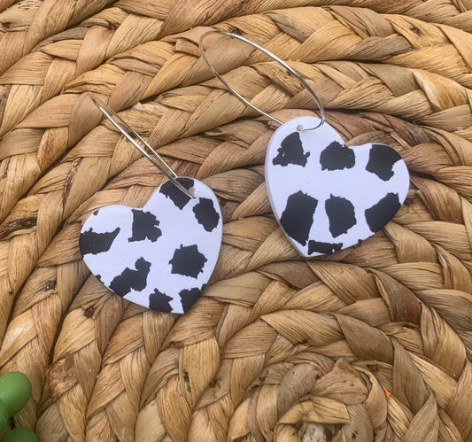 Cow Print Heart Hoops